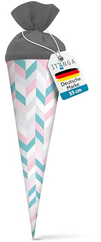 itenga Geschwisterschultüte 35cm Geschenkverpackung Schultüte Zuckertüte klein für Erwachsene Kinder Party (Streifen Pastelltöne)