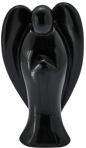 Nupuyai 7cm Obsidian Edelstein Schutzengel Figur Kristall Glücksengel Deko | Handschmeichler Taschenengel für Glück&Liebe, Friedensengel, Heilender Engel Glücksbringer, Große Engel-Dekofigur
