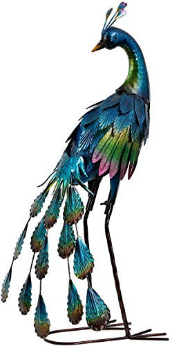 TERESA'S COLLECTIONS Large Garden Ornaments Outdoor, Gifts for Women, Gorgeous Standing Metal Peacock Garden Statues, Garden Bird Art for Garden Decorations Lawn Yard, 22.4 inch Tall