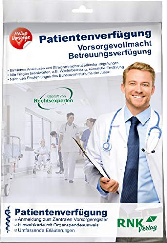 RNKVERLAG 28952 - Patientenverfügung mit Betreuungsverfügung Vorsorgevollmacht, Vorsorgeregisteranmeldung, Ratgebern, DIN A4, Eurolochung, 1 Stück