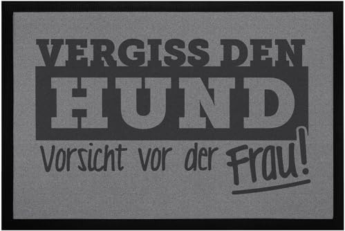 MoonWorks® Fußmatte mit Spruch Vergiß den Hund, Warnung vor der Frau lustig ironisch rutschfest & waschbar Schwarz 60x40cm