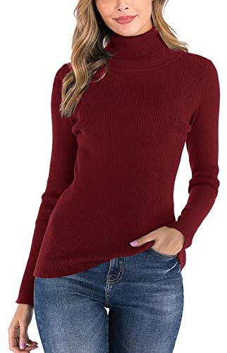 Enjoyoself Pull Femme Col Roulé Tricot Hiver Chaud Thermal Chic Ajusté Moderne Serré Col Montant Confortable sous-Pull Basique Pullover Laine Top Haut Manches Longues Vintage