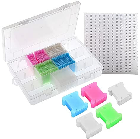 YIXISI 150 Stücke Farbig Kreuzstich Stickgarn Spulen aus Kunststoff, Stickgarn Spulen mit Aufbewahrungsbox und Nummernaufklebern, für Basteln, DIY, Nähen, Aufbewahren