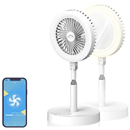 GeoSmartPro AirLit - Portable Standing Fan With LED light, app-controlled, 10,000mAh Rechargeable Battery USB Powered, Height Adjustable, Voice Assistant. Accessories: Mobile Holder, Magnetic mirror.