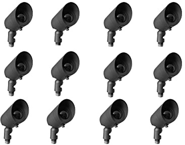 LED Low Voltage Outdoor Directional Lights - 12V AC - 36° Beam Angle Landscape Spot Up Light with Ground Spike & MR16 LED Bulb - IP67 Waterproof, 3000K Warm White, Aluminum Housing (Black, 12 Pack)