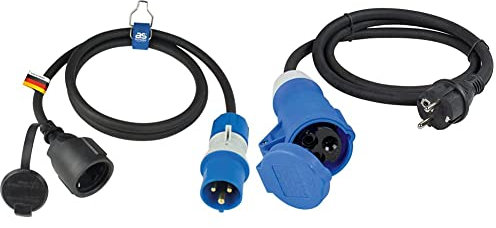 as - Schwabe Camping CEE-Adapterleitung Caravan, Blau 61408 & Camping CEE-Adapterleitung Caravan, 1,5m H07RN-F 3G2,5 mit CEE-Kupplung & Schutzkontaktstecker mit Schutzklappe, 230V, 16A, Schwarz 60486