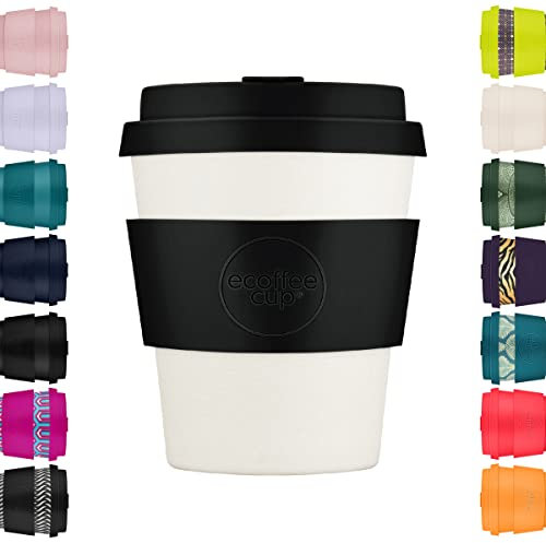 Ecoffee Cup 8oz 240ml Reusable Eco-Friendly 100% Plant Based Coffee Cup with Silicone Lid & Sleeve - Melamine Free & Biodegradable Dishwasher/Microwave Safe Travel Mug, Black Nature