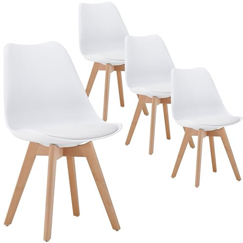 Deuline Esszimmerstühle 28mm stärke Massivholzbeine SGS Polsterstuhl Eesszimmer Stuhl Oslo 4er-Set Weiss 521249