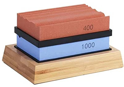 Piedras de afilar para herramientas de tallado de madera, afilador de talladores de piedras de afilar, piedra de gubia, grano 400 y 1000 con almohadillas antideslizantes extraíbles y una base de