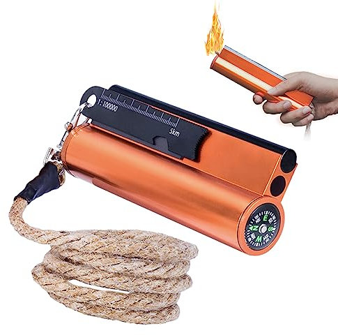 Feuerstahl Feuerstein Survival Set, 7in1 XL Feuerstarter Fireflint Magnesium Feuerzeuge 11cm Länge Über 20 000 Zündungen Feuerstahl Outdoor Set mit Hanfschnur, Kompass, Multi-Tool für Schnelles Feuer