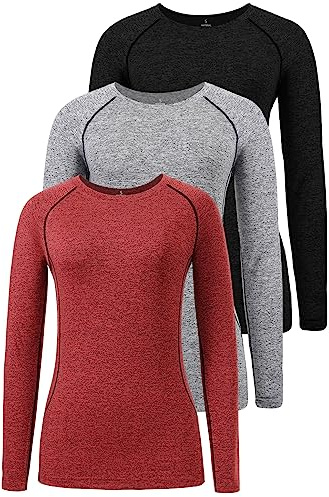 Star Vibe 3 Pack Dry Fit Long Sleeve Tshirt for Women Moisture Wicking Long Sleeve Tee Outdoor Compression Running Workout Tops