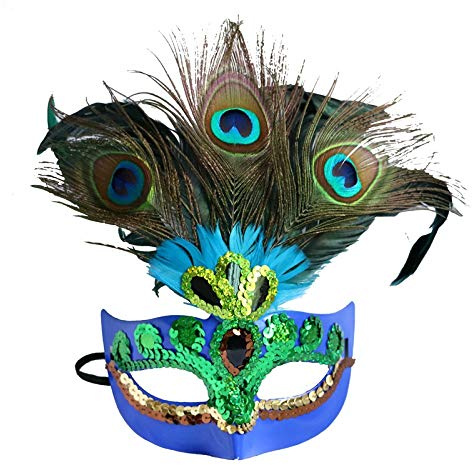 JIAHG Masque de Plumes Halloween Carnaval Femme Masque Vénitien de Bal Masqué Cocktail Mascarade Demi-visage Masque à Paillettes de Luxe Déguisement Opéra Drame Festival