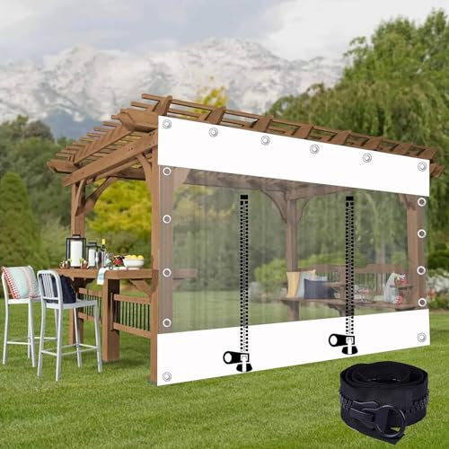 Weiß Transparente Plane Seitenteil Mit Reißverschluss,Outdoor Durchsichtige Plane Vorhänge Wasserdicht,Pergola Pavillon Carport Regen Vorhang,0,3mm Pvc Abdeckplanen Mit Ösen,W×H-2×2m(6.6*6.6ft)