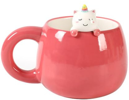 I-TOTAL® - Keramiktasse mit Tiermotiv aus Keramik am Rand, Tasse für Tee oder Kaffee (UNICORN)