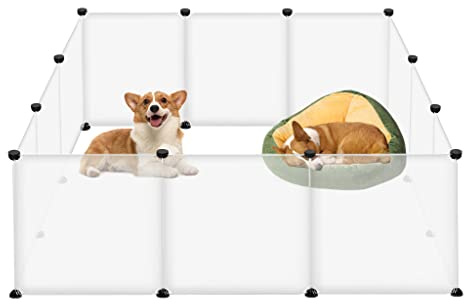 LILIIN 12Pcs Freilaufgehege, Kunststoff Freigehege für Kaninchen, Meerschweinchen Käfig, Kleintiergehege ohne Tür, Gehege für Kleintiere, Hasen, Frettchen, Durchscheinend