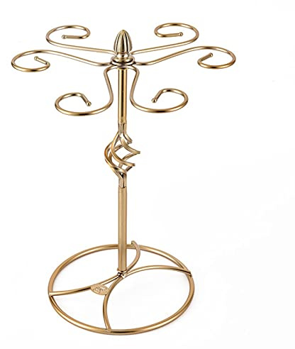 Wine Glass Holder, Goblet Holder Wine Glass Cup Rack Standing with 6 Hooks Stainless Steel Hanging Drinking Glasses Bar Storage (Color : Brass) (Gold)