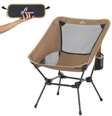 Sportneer Vikbar och lätt campingstol kompakt strand campingstol hopfällbar utomhusstol för vandring camping, kaki, ett paket