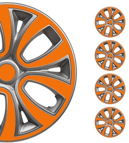 OMAC 4X Radkappen Radzierblenden Radblenden 14 Zoll Stahlfelgen Glänzend Grau-Orange