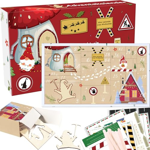 Wichtel Adventskalender 2025, 24 Tage Countdown Kalender Wichteltür Set, Wichteltür Komplettset inkl. Backset, Baustelle, Miniatur Wichtel Zubehör, Weihnachtswichtel Set für Kinder Wichtelhaus