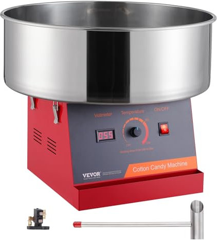 VEVOR Máquina Eléctrica de Algodón de Azúcar, Máquina de Algodón de Azúcar de 1000 W, Máquina Comercial de Algodón de Azúcar con Tazón de Acero Inoxidable y Cuchara de Azúcar, para el Hogar, Rojo