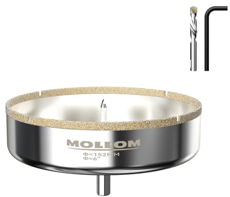 Mollom 6” (152mm) diamantkärnsåg med 2 avtagbara styrborrar, jämn skärning för porslinskakel, glas, keramik, marmor, glasfiber osv