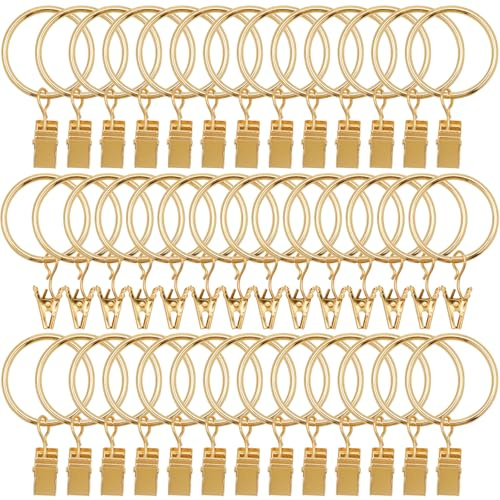 40 Pack Metal Curtain Rings with Clips, Drapery Clips with Rings, Curtain Hangers Clips, Drapes Rings 1.26 inch Interior Diameter, Golden