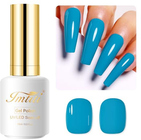 Imtiti Blue Gel Nail Polish, 15ML Turquoise Autumn Winter UV LED Soak Off Polish for DIY Nail Art, Manicure Salon Starter Kit