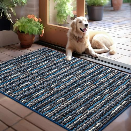 Biscpro Dirt Trapper Door Mats Indoor,Non-slip Indoor Door Mat,Vintage Absorbent Rug,Machine Washable Floor Carpet for Front Back Door,Entrance,Kitchen,Pet (Navy Blue,80x100cm)