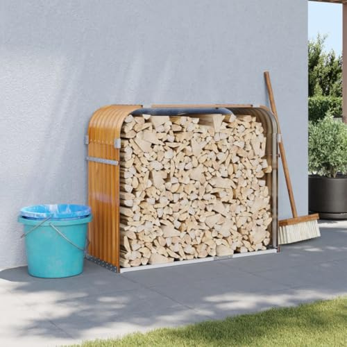 Gecheer Portaceppi Effetto Legno 120x45x100 cm in Acciaio Zincato