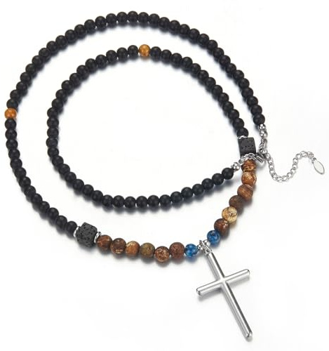 Dazylleco Lange Perlenkette Herren Halskette Perlen Schwarz Braun Lang Modeschmuck Kette Lang Geburtstagsgeschenk für Ihn