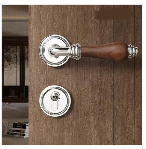 Serrure de porte de chambre à coucher de style chinois, poignée de porte d'intérieur française en bois massif, serrure de porte magnétique silencieuse fendue(Chrome,Magnetic lock body)