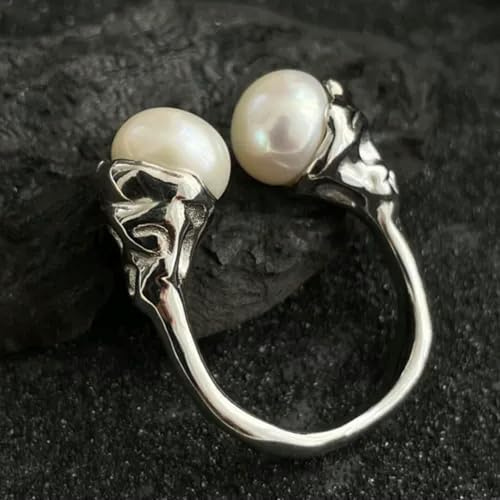 925 Argento Splendido Donne Grande Bianco Perla Anelli Fidanzamento Gioielli Regolabile-Aperto-Argento