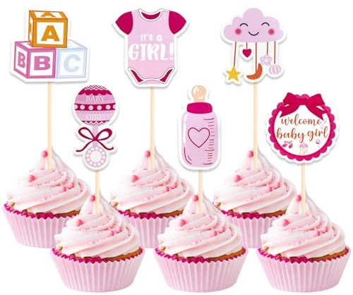 DazzJoy 36 Stück It‘s a Girl Tortendeko Babyparty Deko Mädchen,Baby Shower Deko für Torte,Welcome Baby Girl Cupcake Topper,Kuchendeko Babyparty,Gender Reveal Party