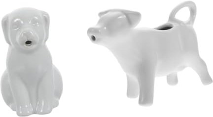 WEKADRIN 2pcs Ceramic Creamer Jug Set Animal Shape Milk Jug Sauce White Dog and White Cow 40ml Hand-Painted Porcelain for Coffee and Table Use