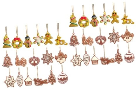 TOPBATHY 2 Sets 17 Stück Christbaumschmuck Zahlen Weihnachtsbaumanhänger Weihnachtsbaum Spielzeuganhänger Weihnachtshängedekoration Kaminsims Dekorationen Mini Lebkuchen PVC Material