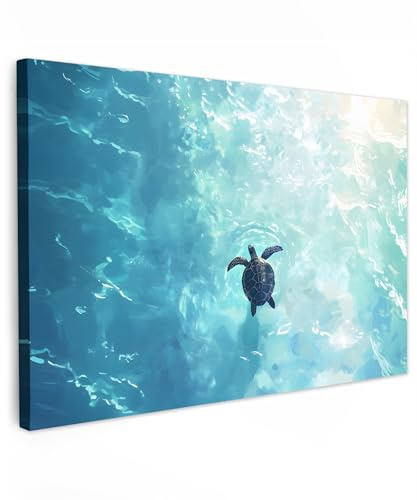 MuchoWow© Wandbilder Groß XXL Schlafzimmer Home Deko Wohnung Bild | 120x80 cm - Wohnzimmer Fotoleinwand Wand Bilder Leinwand Wall Decor Schildkröte - Meer - Blau - Silhouette