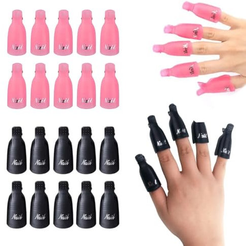 KEWUF 20 Pièces dissolvant vernis semi permanent, acetone ongle semi permanent, Capuchon Ongle Vernis Semi Permanent, UV Gel Dissolvant Clips Tool pour le Nettoyage des Ongles Retirer le Gel