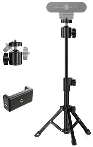 Webcam Tripod Stand, Extendable Webcam Stand for Desk Small Camera Tripod for Logitech Webcam C922 C930e C920S C920 C615 C960 C920x BRIO 4K, NexiGo N60, Right Light, GoPro, DSLR, Projector, and More