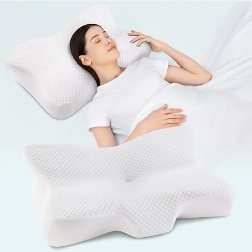 Silkena Cuscino Cervicale per Dormire,Cuscino Memory Foam,Cuscino Traspirante,Adatto a Chi Dorme sul Fianco,Sulla Schiena o Sullo Stomaco,Federa Rimovibile (Bianco)