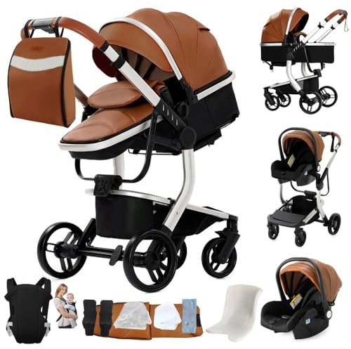 3 in 1 Kinderwagen Khaki | Einfaches Falten, komfortable Panoramasicht, ideal für Ausflüge mit Ihrem Baby