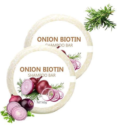 Onion Biotin Shampoo Bar, Shampoing De Barre à L'Oignon, Shampoing Solide Pour Renforcer, Nettoyer En Profondeur Et Hydrater Tous Les Types De Cheveux (2PC)