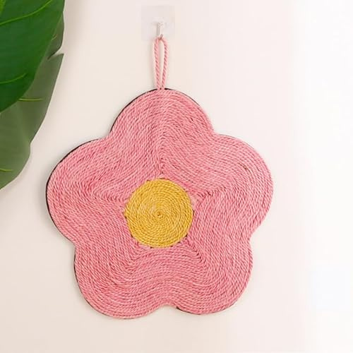 Naroote Tapis à Gratter en Sisal pour Chat, Jouet à Gratter Imperméable, Planche à Lavable pour Chats Heureux (Fleur Rouge)