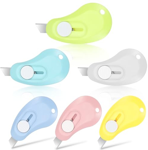 Mabor Lot de 6 mini couteaux utilitaires pour lettres, petit ouvre-colis rétractable, ouvre-boîte compact pour la maison et le bureau
