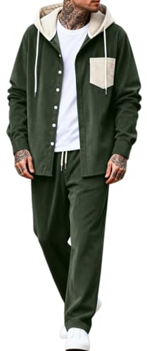 Oanviso Uomo Set 2 Pezzi Giacca in Velluto Giacche a Manica Lunga Felpa con Cappuccio Sport Pantaloni Moda Tuta Jogging Giacche e Pantaloni