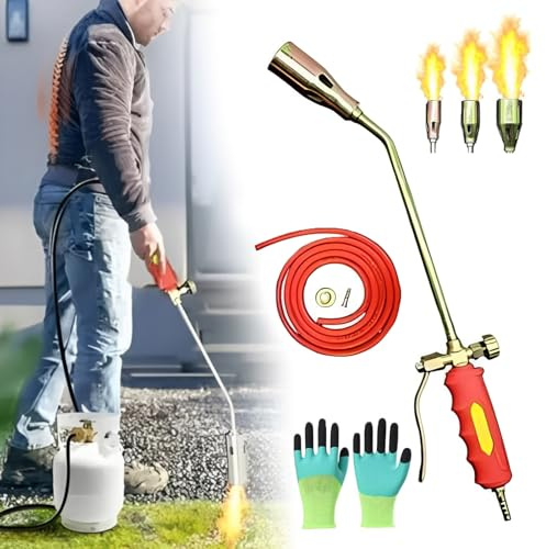 New Propane Torch Weed Burner Kit with Hose, High Output Blow Torch with 30/35/50mm Nozzle, Portable Flamethrower for Garden Weeding, Roofing, Ice and Snow Melting (2m Tube, Type 35)