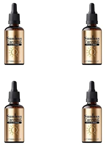 Bräunungstropfen zum Trinken, Bräunungstropfen zum Einnehmen, Selbstbräuner Tropfen, Bräunungsbeschleuniger, Tanning Drops, Bronzing Drops, Selbstbräuner für Gesicht und Körper, Sunless, 4 Stück