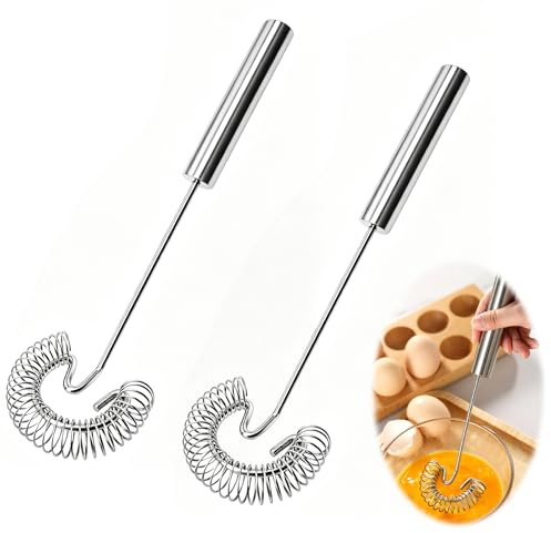 Spiralbesen Edelstahl Schneebesen, 2 Stück Saucenbesen Mini, Feder Quirl Manuell, Klein Spiralschneebesen für Eier, Sahne, Soßen, Küchen Spülmaschinenfest