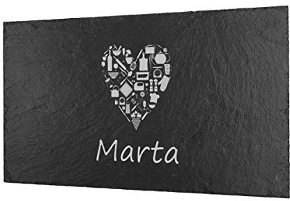 polar-effekt Schieferplatte Servierplatte 40x25cm mit Gravur - Schiefer Servierteller Geschenk zum Geburtstag oder Muttertag - Tablett Personalisiert - Motiv servieren mit Herz