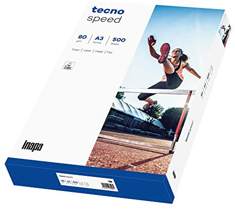 inapa Carta per stampante/fotocopiatrice tecno Speed: 80 g/m², formato A3, bianco, 500 fogli, stampa rapida e senza intoppi