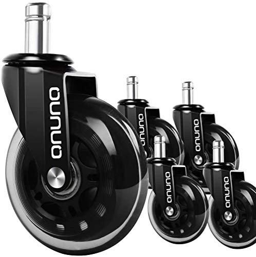 OUNUO Bürostuhl Rollen 5er Set, Bürostuhl-Räder Ersatzrollen 11mmx22 mm, Drehstuhlrollen, Super Leise Hartbodenrollen für Bürostuhl, Kratzerfrei auf dem Teppich, Parkettböden und Fliesen,schwarz